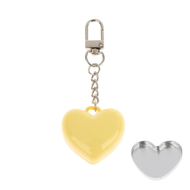 Heart-shaped Mini Empty Compact Mirror Aluminum Pan Keychain Blush Qme Yellow Keychain