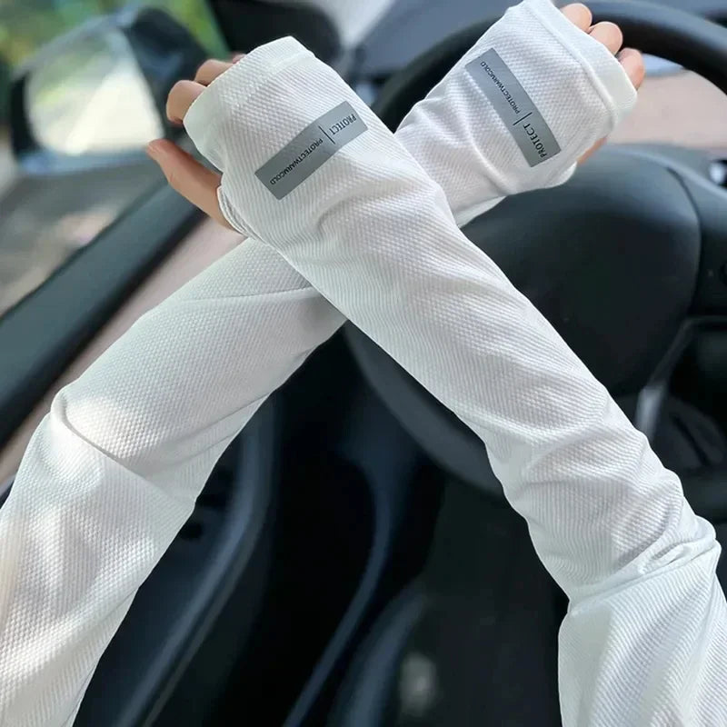 Summer Unisex Cycling Sleeve Cooling Arm Sleeves Anti-sunburn Sunscreen Sleeves Uv Sports Safety Fitness Long Sleeves For Arm Qme WHITE