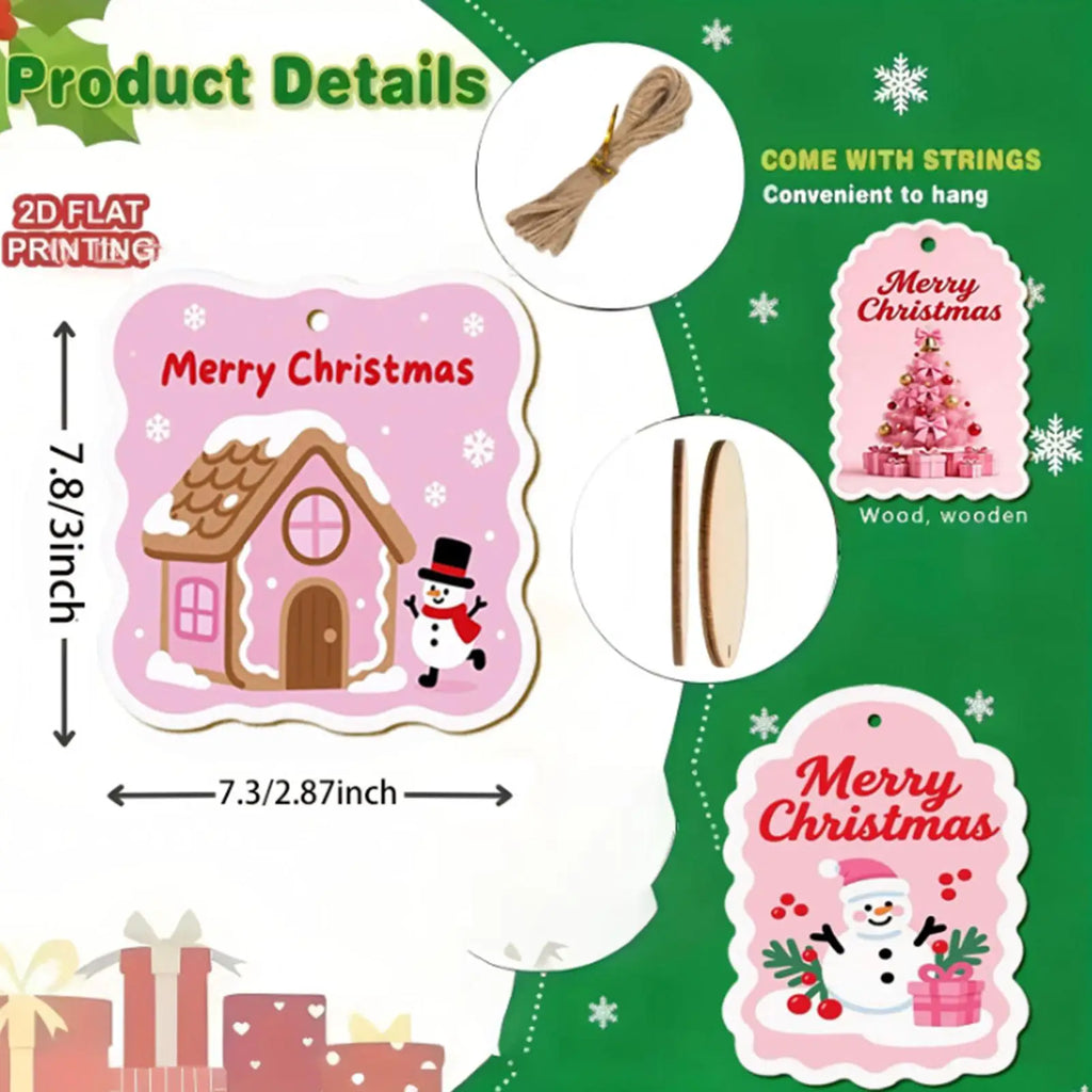 Christmas Labels 30 Card Decorations Wood Tags String Holes Holiday Qme