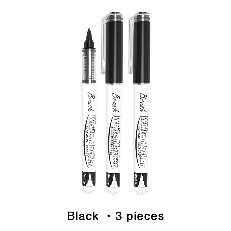 Acrylic Paint Markers - Permanent Black/White Acrylic Paint Pens for Fabric, Rocks, Paper, Wood, Canvas, Glass, DIY Qme 3 black pen