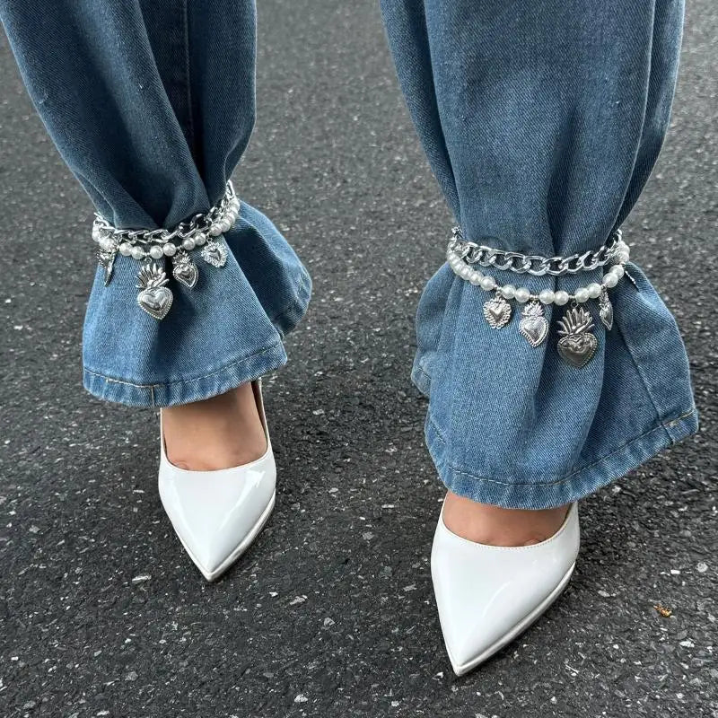 Fashionable Foot Bracelet with Metal Heart, Imitation Pearl; Unique Gift for Girls and Women Qme A2