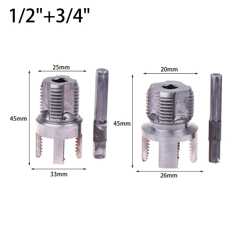PVC Pipe Threader Kit 1/2" 3/4" PPR Threader Integrated Internal External Pipe Threading Tool Electric Drill Compatible Qme B3