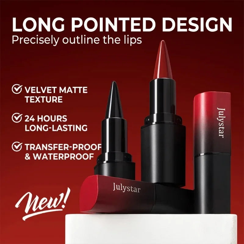 Chocolate Colored Lipstick Long Pointed Design Matte Lip Liner & Lip Stick Combination Red Tint Velvet Lasting Makeup Lipstick Qme