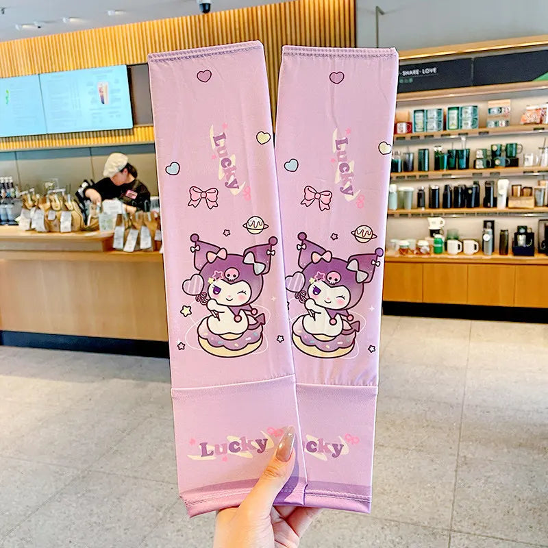 Hello Kitty Kuromi Sun Protection Arm Sleeves—Breathable Cooling Arm Sleeves for Students—UV-Protective Cooling Silk Arm Sleeves Qme 24