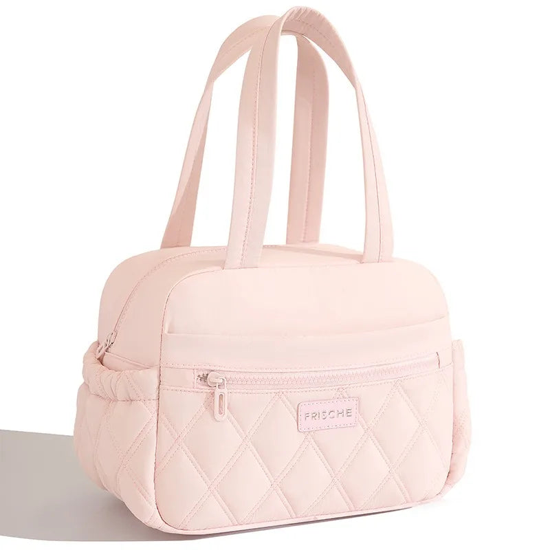 Hot Sale Large Lunch Bag Women Waterproof Concise Convenient Fresh Cooler Bags Thermal Breakfast Food Box Portable Picnic Travel Qme LB-PinkWSidePocket