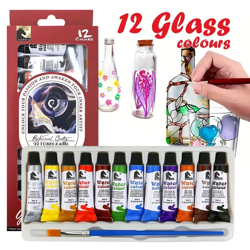 12 Colors Paint Acrylic Watercolor Glass Painting Pigment Waterproof Qme