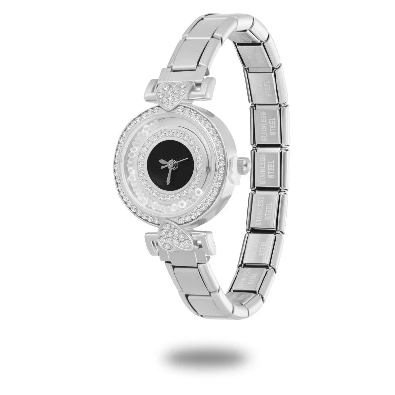 Y2K High Quality Rotating Zircon Round Shape Stainless Steel Watch Bracelet Women'S 9mm DIY Italian Charm Bangle Jewelry Gifts Qme S 26