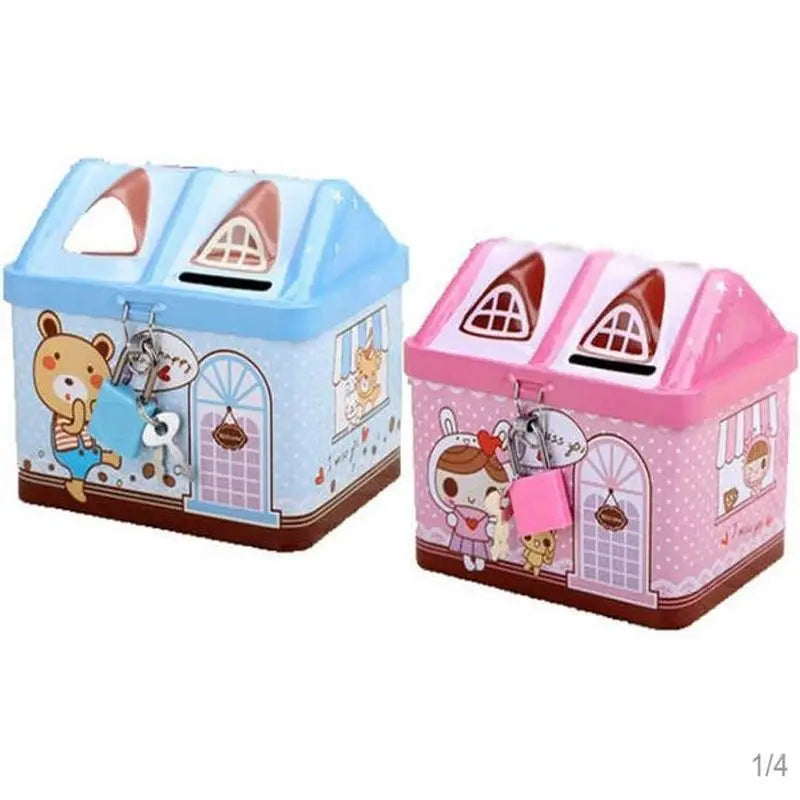 Cute Bear House Coin Box Creative Metal Bank Currency Box Coin Bank Children's Savings Tank Birthday And Christmas Gift Rabbit Qme