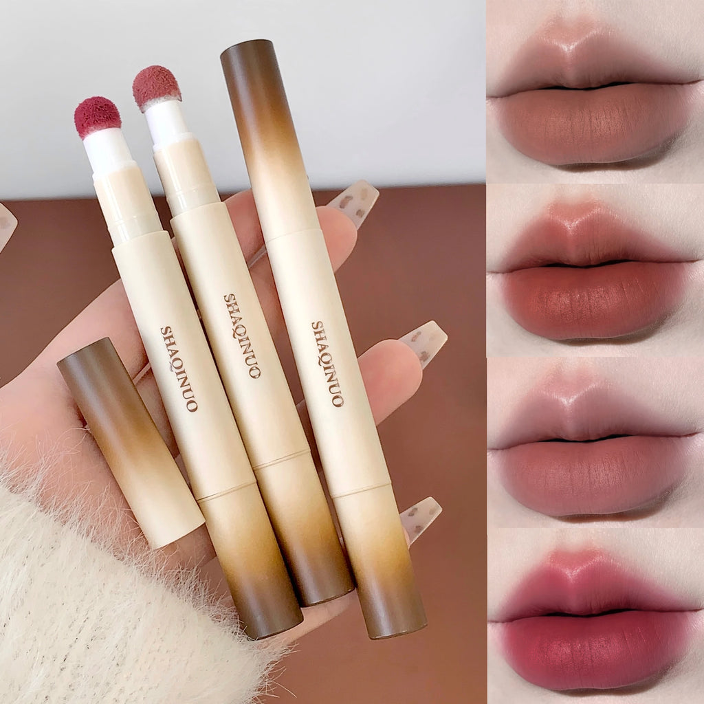 SHAQINUO Velvet Soft Lip Glaze Matte Lipstick Cream Fluffy Brush Head Qme