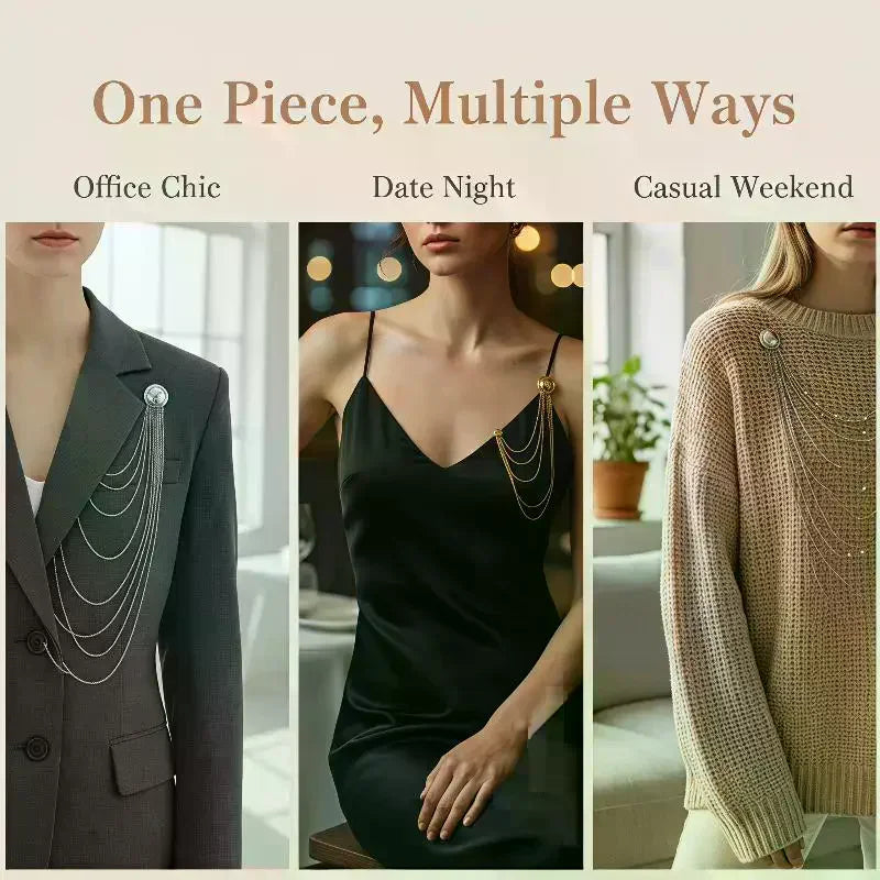 Creative Iron Tassel Chain Brooch Multi Layer Exaggerated Geometric Pearl Pins Clip Fashion Banquet Jewelry Accessories Qme