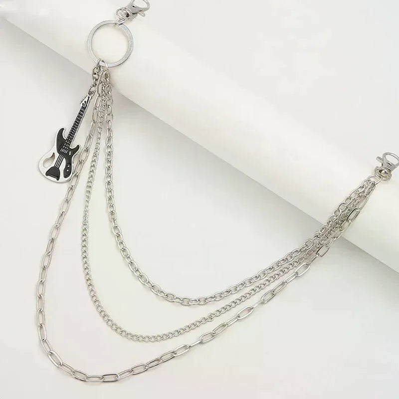 Multilayer Metal Guitar Pendant Pant Chain Hip Hop Waist Keychain Jeans Chain Women Trendy Jewelry Accessories Gifts Qme Default Title
