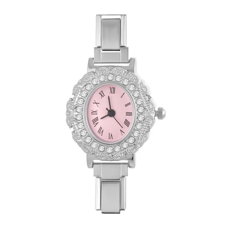 Women's Men's DIY Width Italian Elastic Charm Stainless Oval Watch