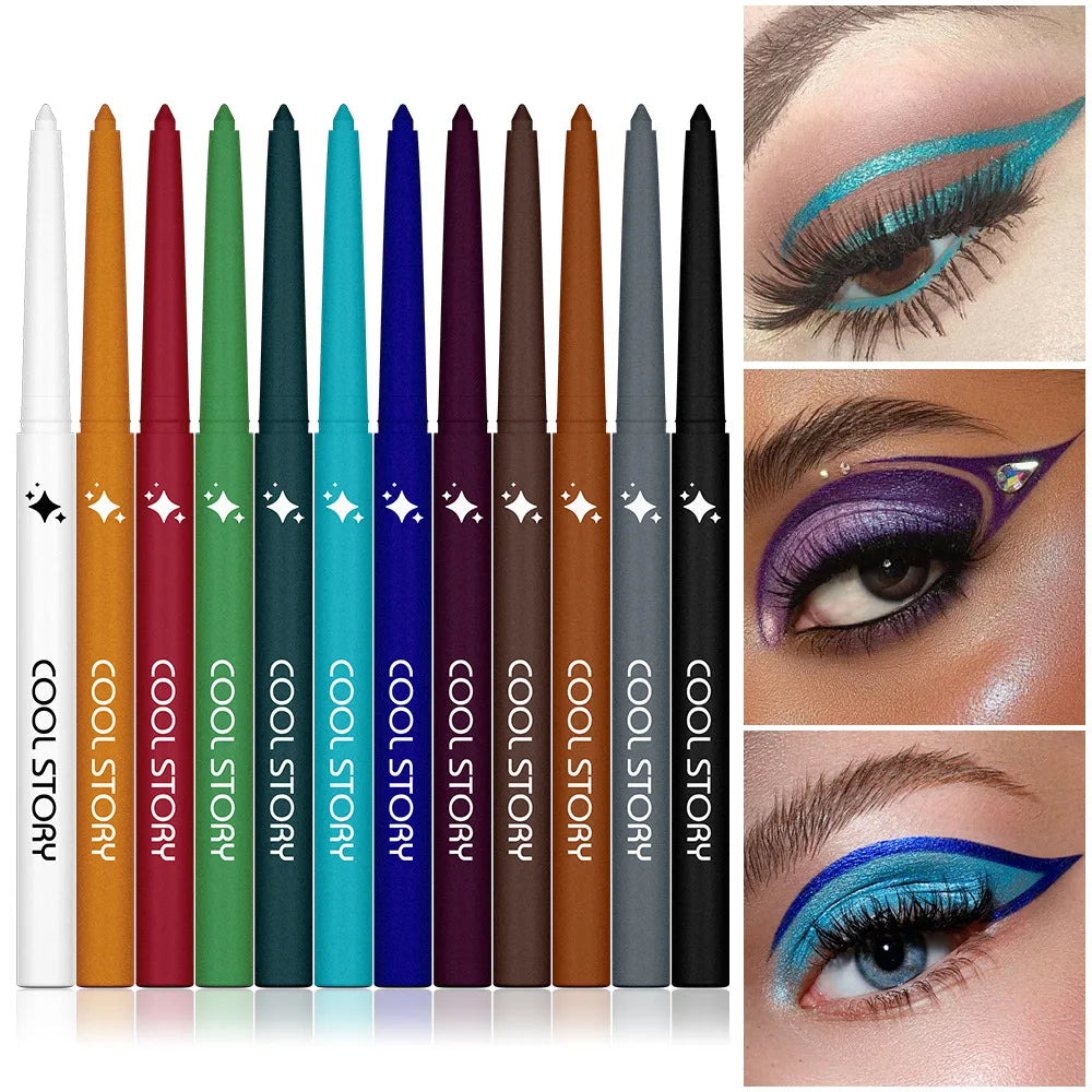 12-color Rainbow Matte Waterproof Eyeliner Professional Ultra Long Qme