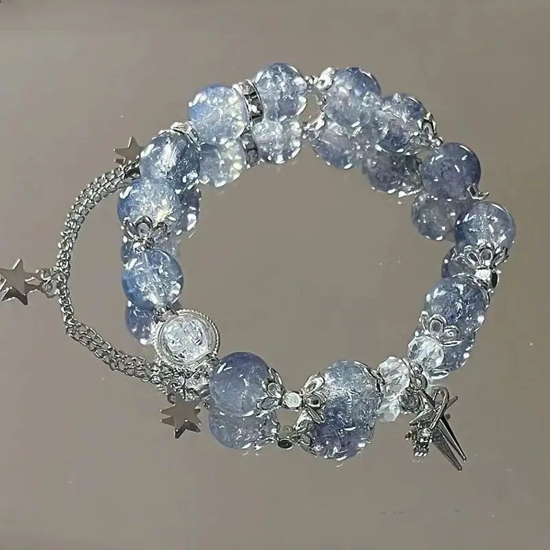 Wave Bracelet with Fairy-like Butterflies, Suitable for Women and Girls and Students Beaded Bracelet Girl Party Jewelry Gift Qme Blue Beads
