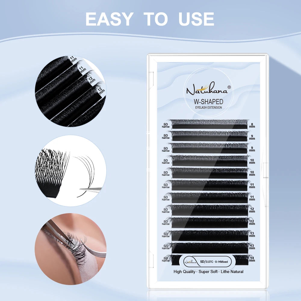 NATUAHANA Narrow V-shaped 3D 4D 5D Eyelash Extensions W-shape Volume Qme
