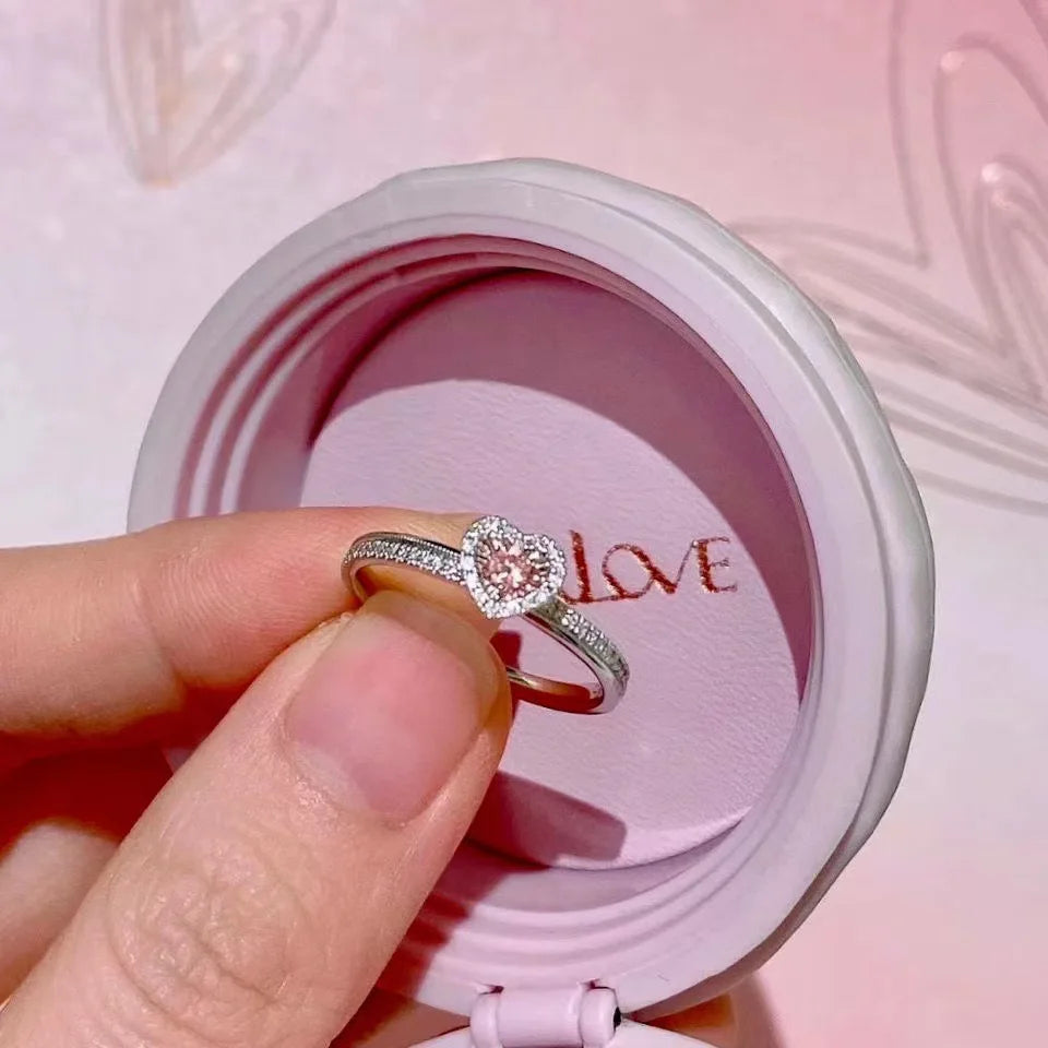 2024 New Fashion Heart Pink Moissanite Wedding Rings for Women Ladies Engagement Rings Jewelry Party Gifts Accessories Qme