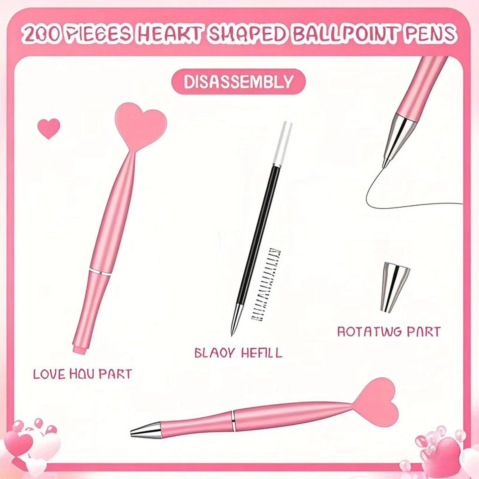 Valentine's Day Party Pen Black Gel Ink Red Heart Ball Pen Suitable for Children and Adults Office School Christmas Qme