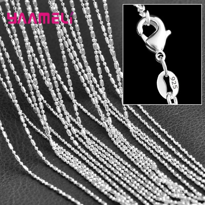 5PCS Solid 925 Sterling Silver Stamp Jewelry Chains Necklace with Lobster Clasps fit Men Women Pendant 18 Designs 16-30 Inch Qme
