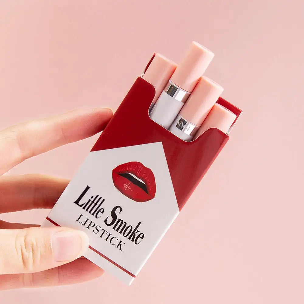 HANDAIYAN Set Of 4 Matte Lipstick Kit Cigarette Smoke Tube Lip Gloss Long Lasting Waterproof Nude Red Lip 24 Hour Lip Tint Stain Qme