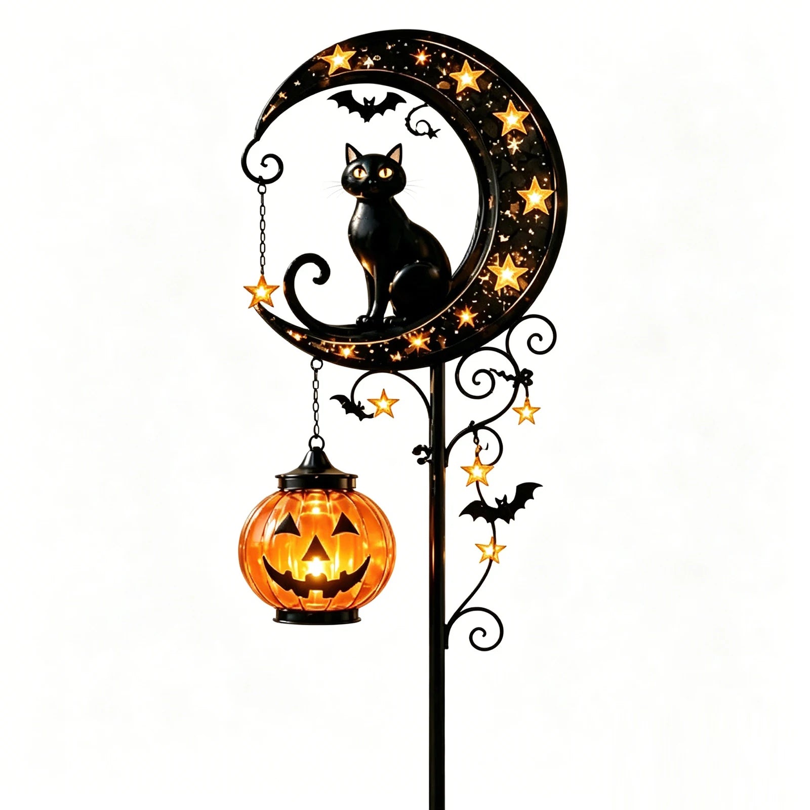 Iron Black Cat Moon Ground Lamp Waterproof Solar-Powered Garden Light with Auto On/Off Solar Garden Lights for Yard/Patio Decor Qme Style A