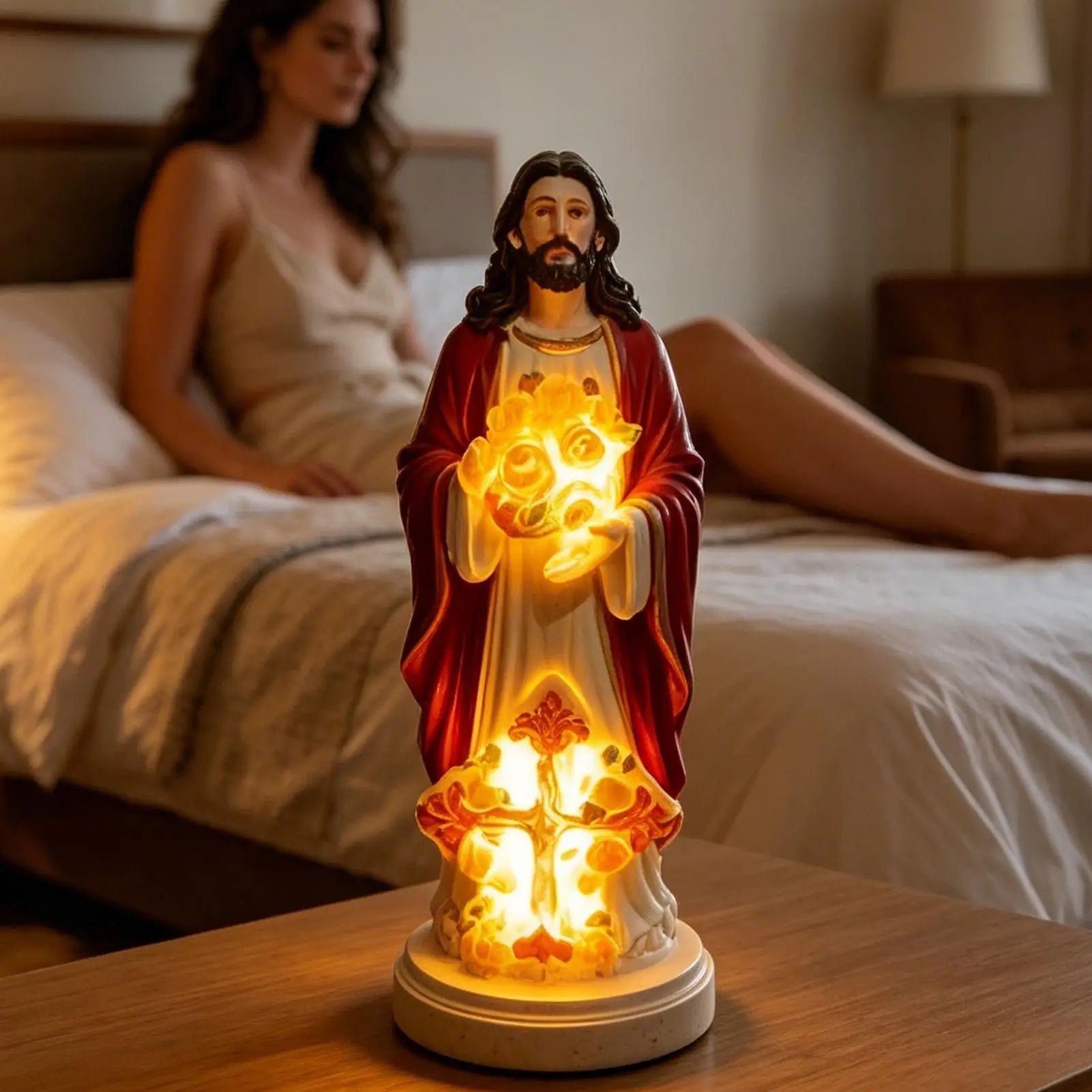 Religious Statues LED Lights Resin Outdoor Decor Lighted Jesus Statue Qme