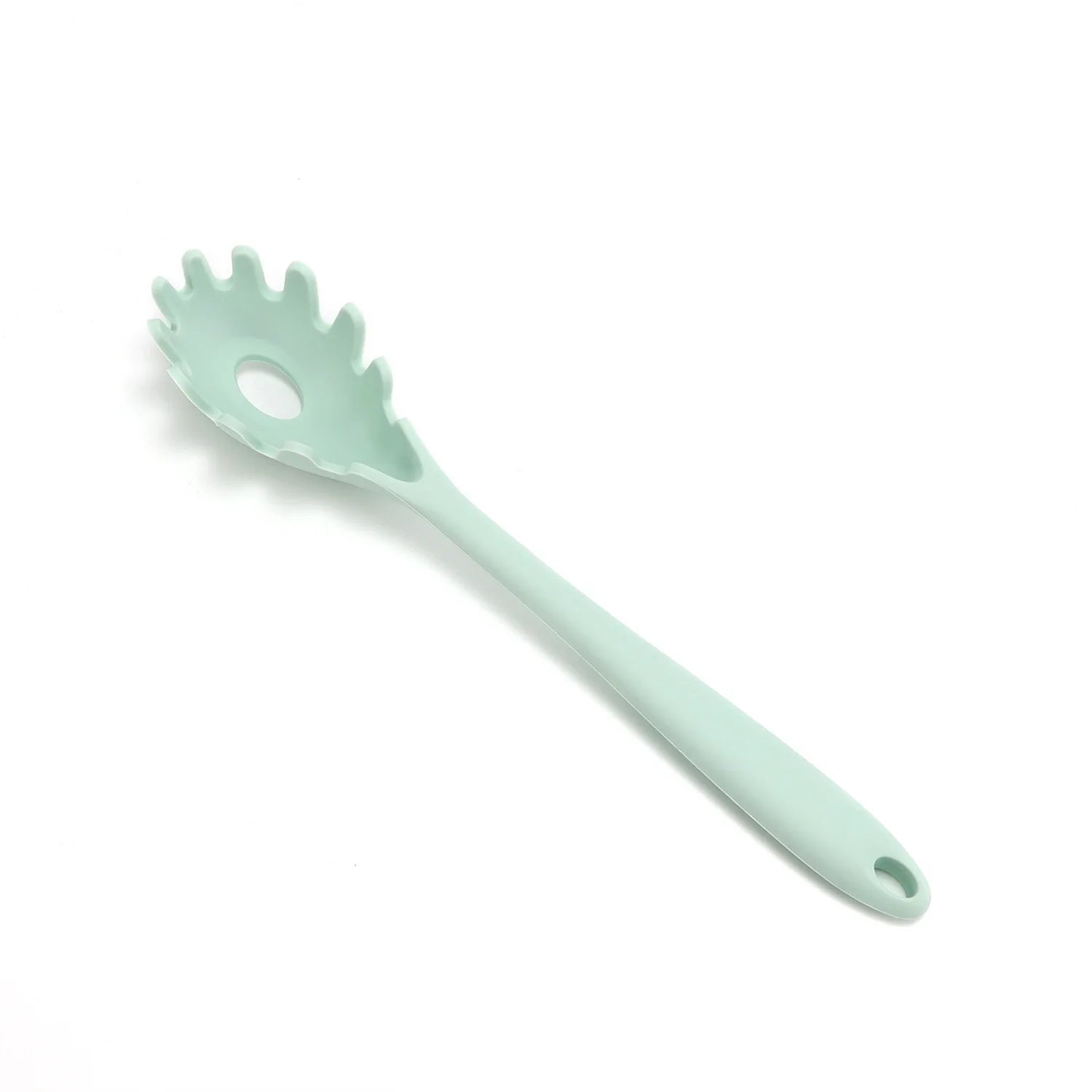 11.2 inch Pasta Fork Premium Silicone Spaghetti Strainer Heat Resistant Noodle Spoon Server Food Grade Kitchen Cooking Tools Qme green
