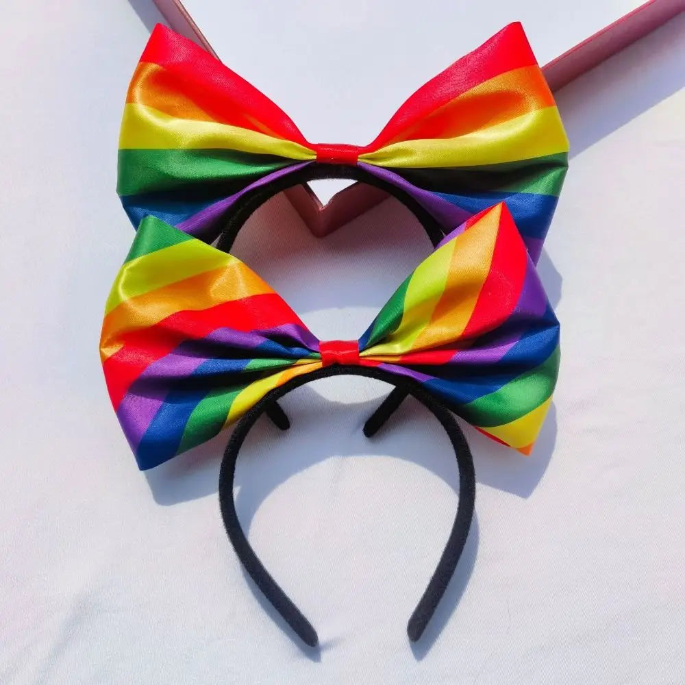 Colorful Rainbow Bowknot Hair Hoop Fabric Art Beautiful Bow Headband Qme