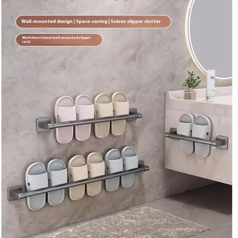 Two Layer Punch-free Towels Holder Bar Bathroom Storage Rack Towel Qme