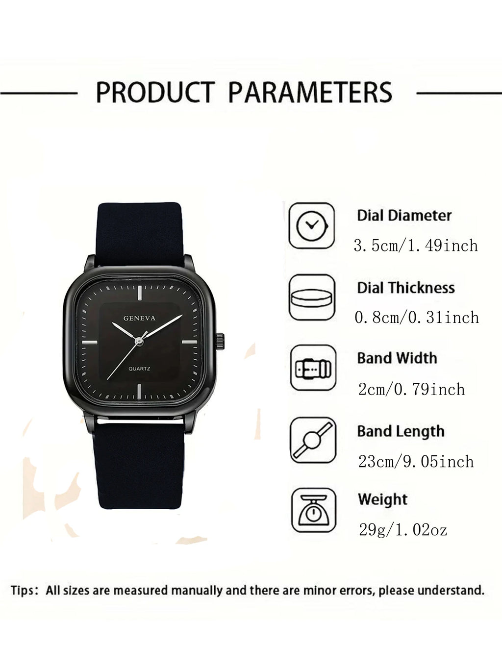 All Black Simple Square Dial Ladies Leather Watch, Fashion Minimalist No Numeral Design Quartz Wristwatch Gift for Students Qme
