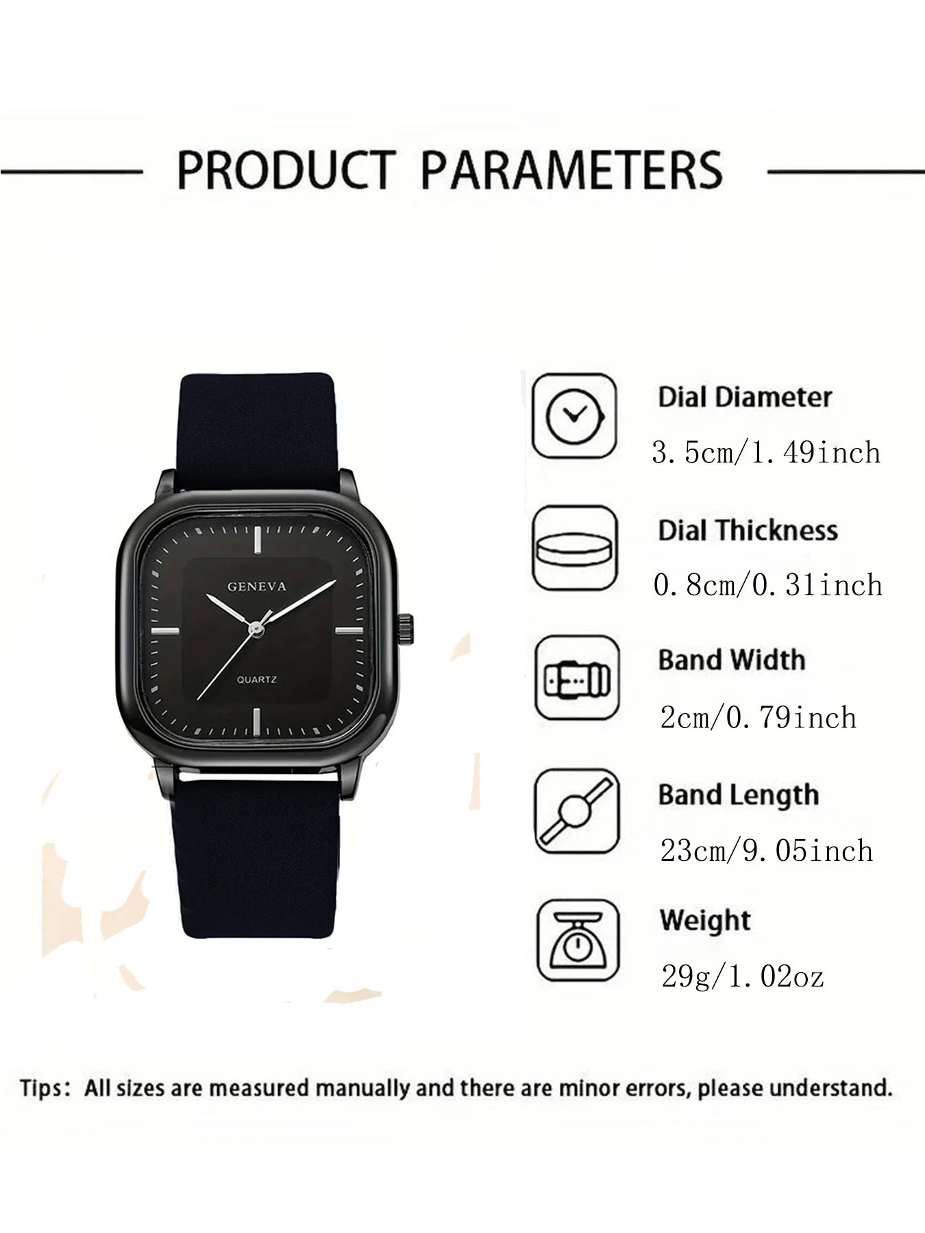All Black Simple Square Dial Ladies Leather Watch, Fashion Minimalist No Numeral Design Quartz Wristwatch Gift for Students Qme