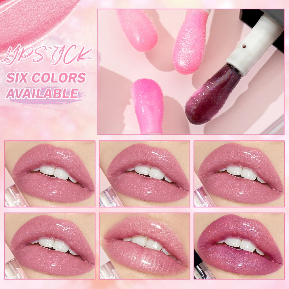 QIBEST Shimmer Lip Oil Gloss Sets Lip Plumper Moisturizing Makeup Color Change Lipgloss Glitter Tint Lip Balm Glossy Cosmetics Qme