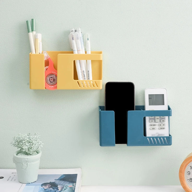 1PC Wall-Mounted Non-Punching Remote Control Storage Box Rack TV Air Conditioning Mobile Phone Charging Rac Qme