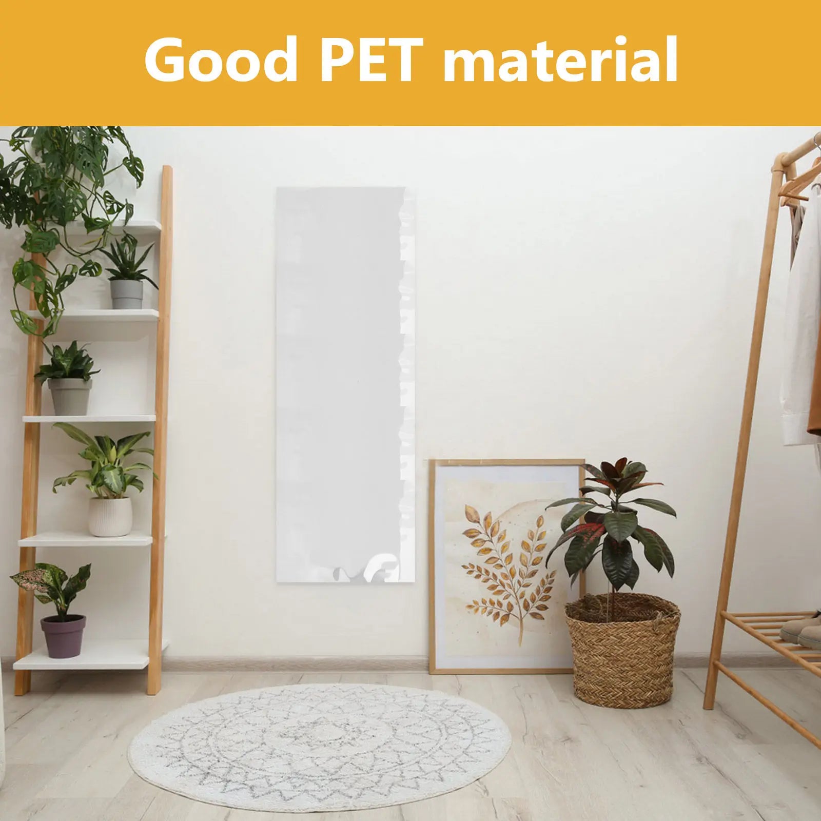 1 Roll Adhesive Wall Mirror Self-Adhesive Simple Design Easy Clean Pet Material Large Decorative Wall Mirror Sheet Bedroom Home Qme