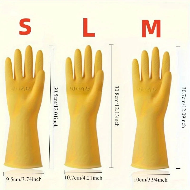 2 pairs of yellow rubber dishwashing gloves - reusable, flexible and durable, suitable for kitchen, bathroom and outdoor cleanin Qme
