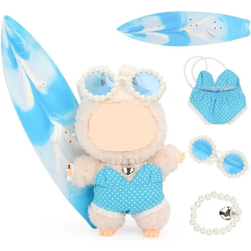 17cm Labubu 4-piece costume set (without dolls), fashionable summer beach costume set, doll costume accessories Qme