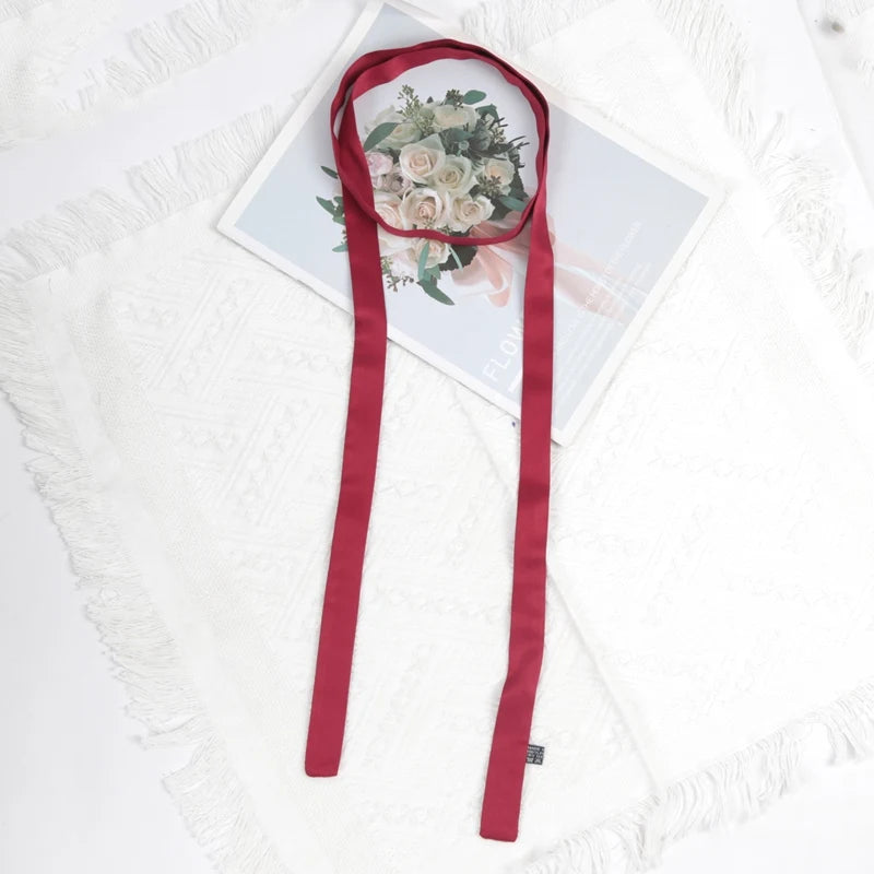 X Women Long Solid Skinny Silk-like Scarf Tie Anti-wrinkle Carves Qme wine red 2.5 -160cm