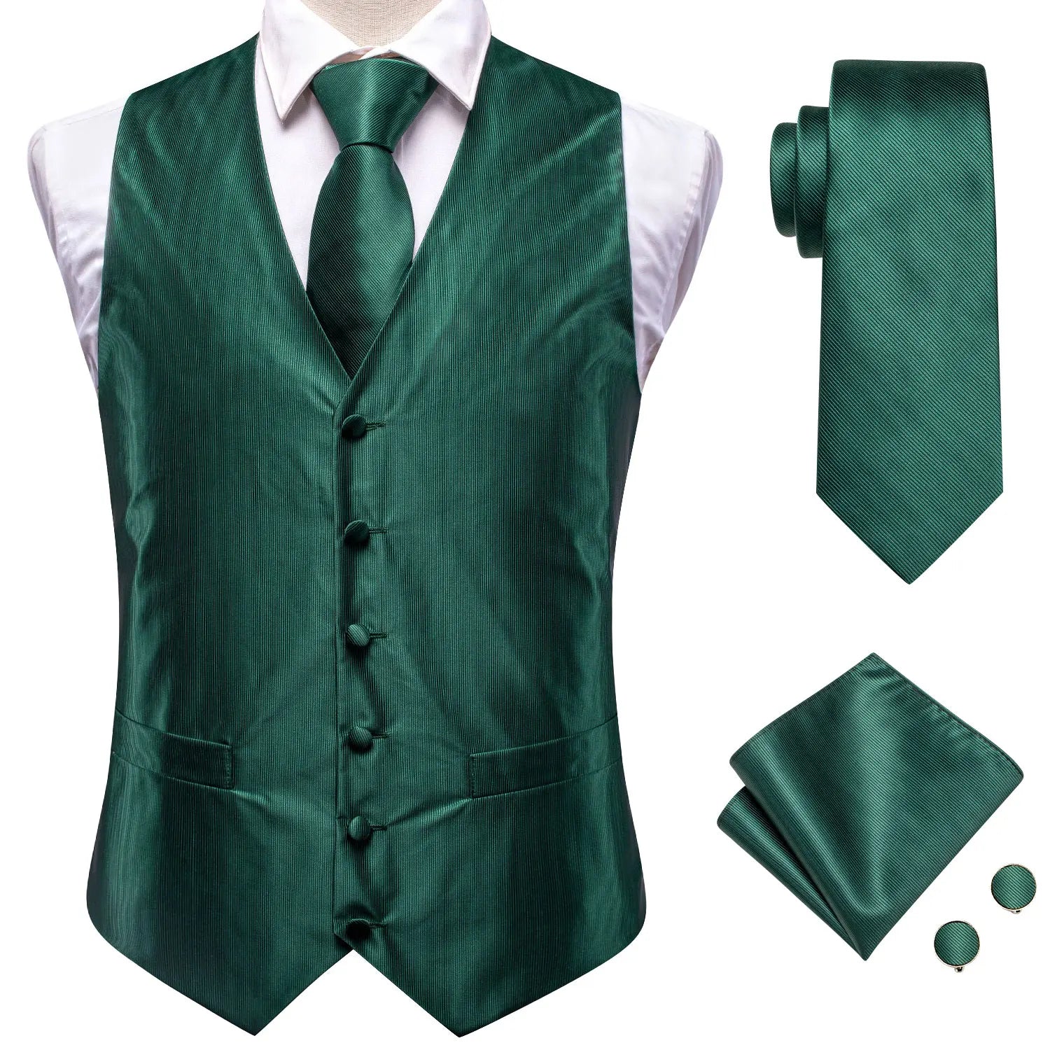 Sage Green Solid Floral Mens Suit Vests Woven Blue Waistcoat Tie Qme MJ-3034 S