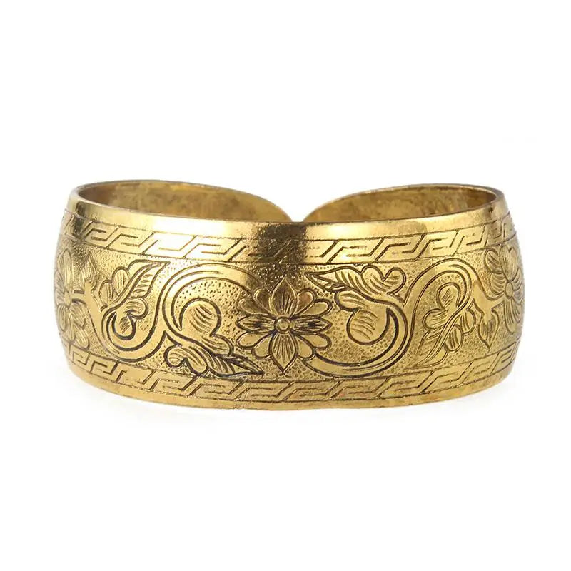 Vintage Gold-Tone Elephant Engraved Wide Cuff Bracelet Adjustable Boho Bangle For Women & Men Qme A3