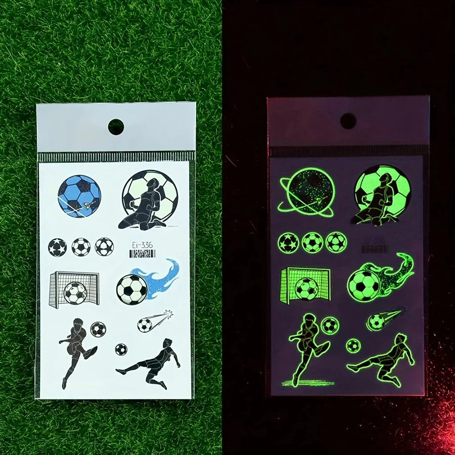 10 Sheets Football Luminous Tattoos Stickers Football Support Glow-in-the-Dark Temporary Tattoos Stickers Football Party Gifts Qme