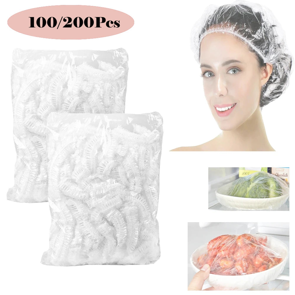 Thick Clear PE Disposable Shower Caps Plastic Elastic Hair Bath Cap for Women, Spa, Home Use, Hotel and Hair Salon, Travel Qme