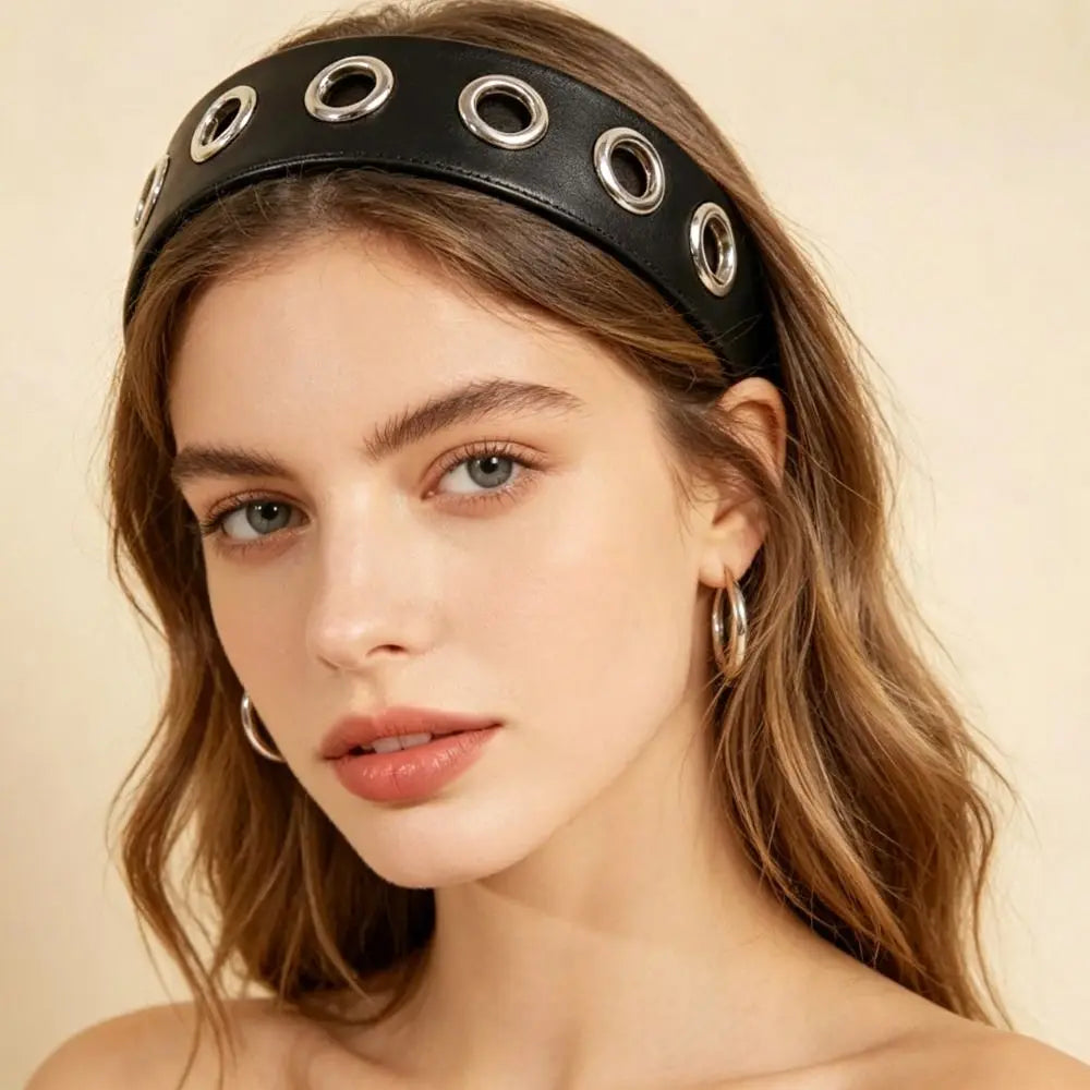 Solid Hollow Metal Headband Ring Y2k Hollowed Out Eyelets Stretchy Qme