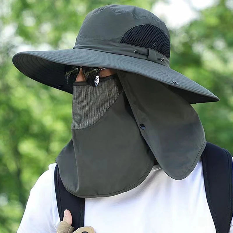 Fishing Hat Sun Shading Large Eaves Mountain Climbing Mask Breathable Qme Green