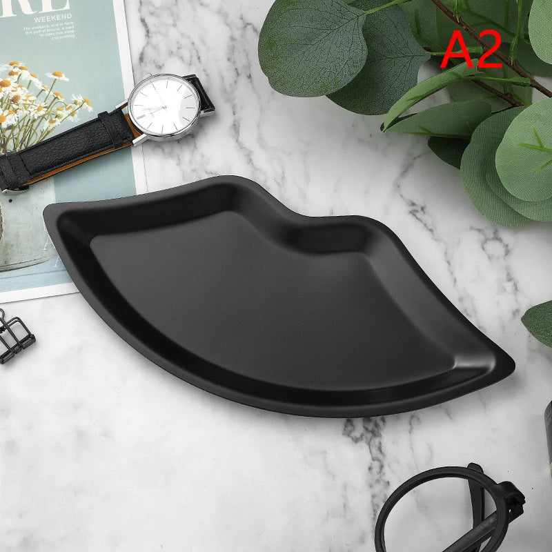 Tray Decorative Home Cosmetics Lip Shaped Jewelry Stainless Steel Qme A2
