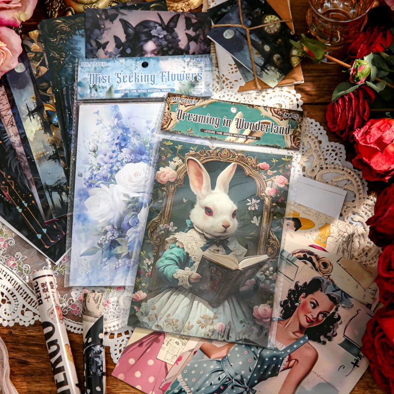 30 Sheets/bag Retro Figure Maiden Cute Rabbit Flower Background Handmade Collage Material Paper DIY Photo Frame Gift Decorative Qme