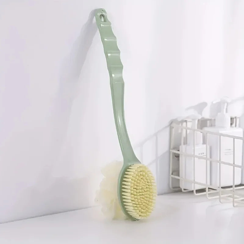 1pc Double-Sided Bath Brush with a Long Handle - Designed with Soft Sponge And Bristles for Deep Cleaning, Low Allergen, Qme