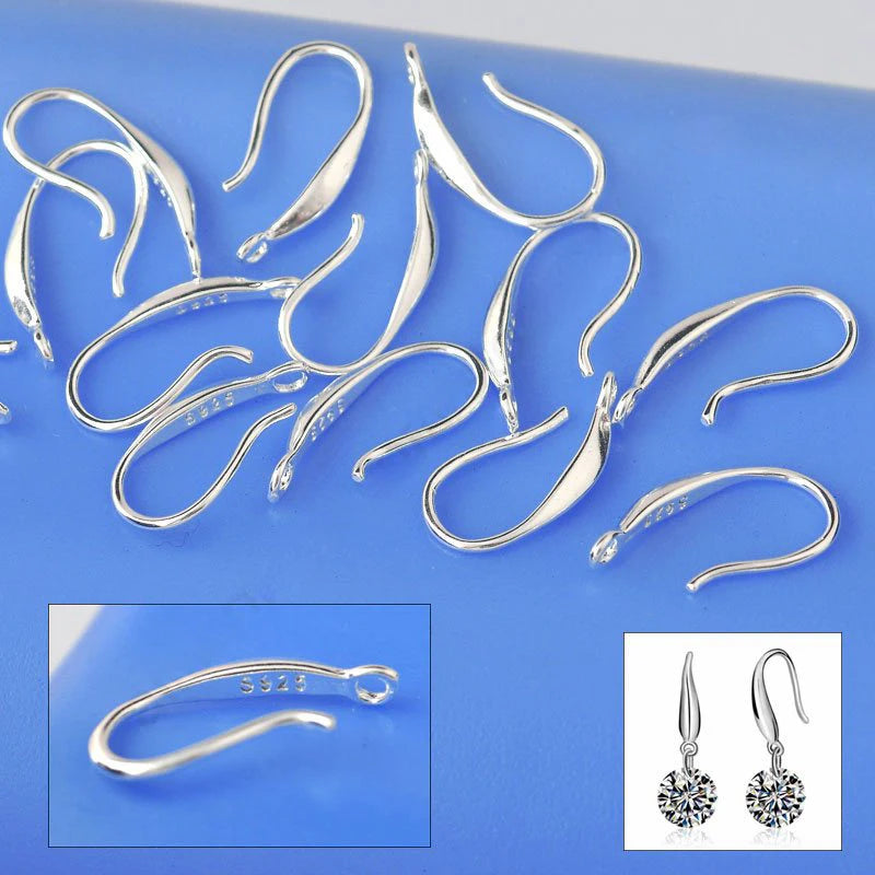 Wholesale 50PCS Genuine Solid 925 Sterling Silver Color Earring Smooth Hook Ear Wires DIY Earring Accessories Jewelry Findings Qme Default Title