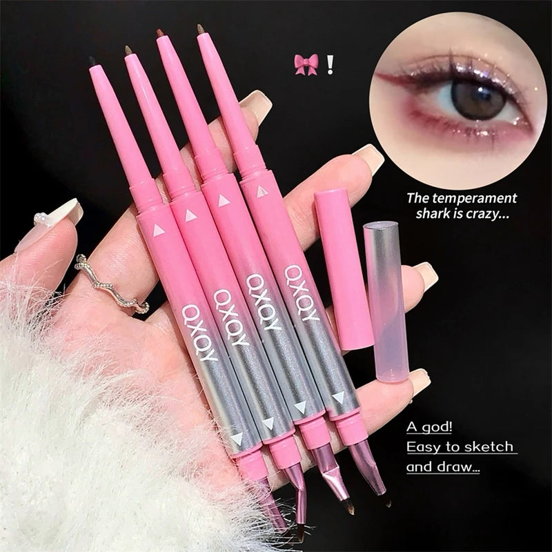 Double Head Eyeliner Gel Pencil with Angled Brush Long-lasting Natural Red Black Brown Non-smudge Quick Drying 3D Silkworm Pen Qme