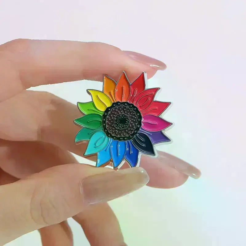 Rainbow Sunflower Enamel Pin Collar Lapel Badge Backpack Clothing Accessories Fashion Jewelry Gift For Party Daily Wear Qme