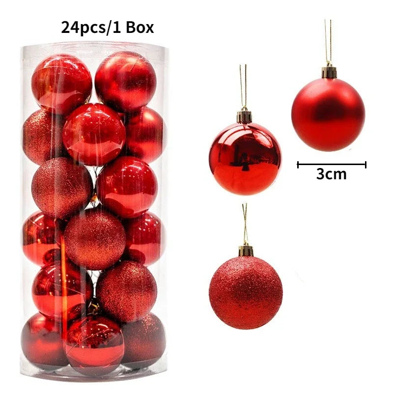 24pcs Christmas Ball Christmas Tree Decoration Ornaments for Home Decor Halloween New Year Navidad Pendant Ball Accessories Qme red-24pcs