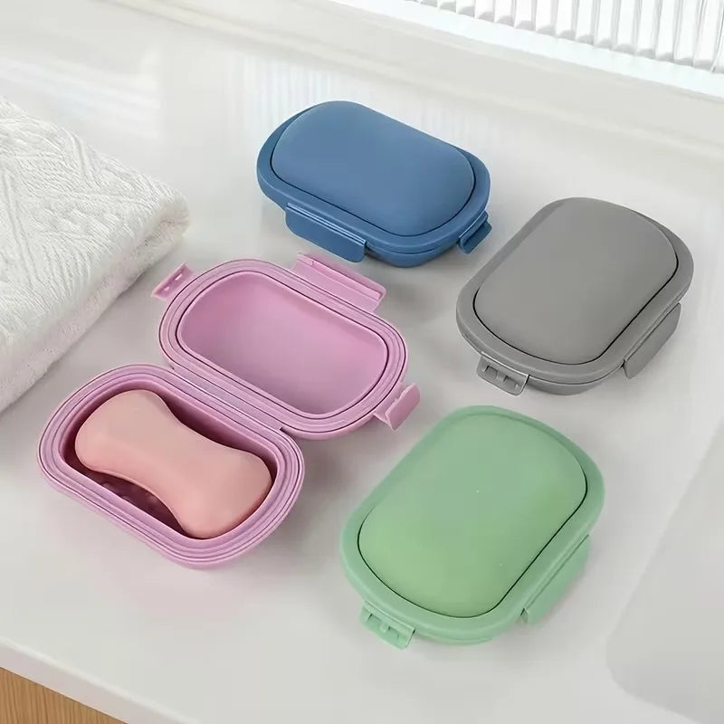 Travel Portable Flip Soap Dish Lid-leak Proof Bar Container Fold Flat Qme